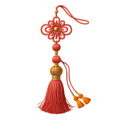 Ornate Coral-Red and Gold Chinese Decorative Tassel
