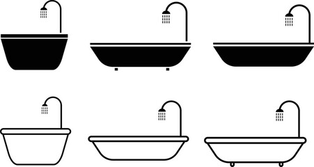 bathtub icon. Washroom pictogram. Bathing sign. Bathroom hygiene symbol. contain bathroom, washroom sign. shower icons