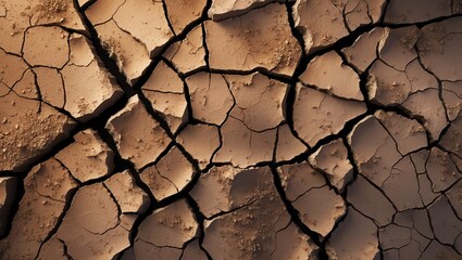 Cracked Earth Texture Displaying Arid Landscape and Drought Conditions