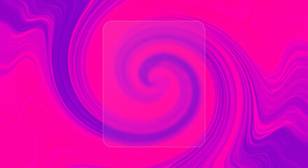 Vibrant pink and purple abstract liquid swirl background with a frosted glassmorphism frame. Modern blurred text box for presentation or template.