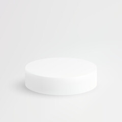 Minimal white round podium on neutral light gray background, clean 3D mockup scene for product presentation in vector format.