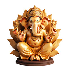 Elegant Golden Sculpture of Lord Ganesha in Lotus Position