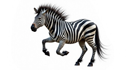 Fototapeta premium Zebra in motion with black and white stripes on white background