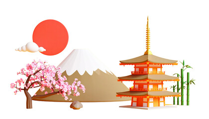 Ancient Japanese architecture sometimes features castle-like buildings decorated with traditional oriental-style flowers and trees.
