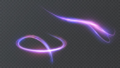 Neon curved energy swirls with glow and bright shine. Suitable for game VFX, interface HUD, spells, speed effects or digital flows.