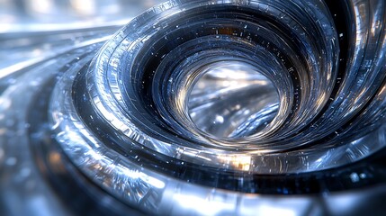 Abstract futuristic technology tunnel with bright light illuminating the end