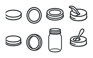 Food container outline icons set – kitchen, pantry, storage solutions imagery