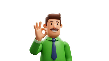 3D Cartoon Man with Okay Gesture

