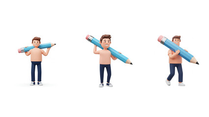 Fototapeta premium Set of 3D Man with Pencil Generating Ideas