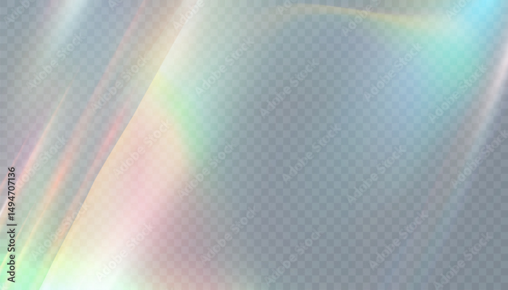 Aufkleber Transparent background with soft holographic light distortion and rainbow shimmer texture. Iridescent glow refraction effect for overlays, digital design, web and branding visuals.

