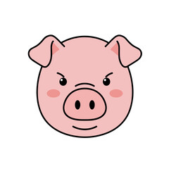 Cartoon pig face with an angry expression on a white background  