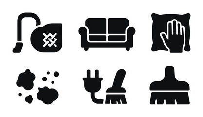 Home cleaning solid icons set – filled, housekeeping and sanitation symbols