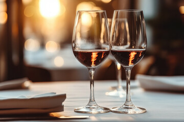 glasses of wine on a table.