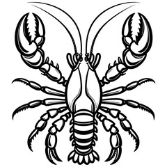 Lobsters line art. Lobsters fish coloring pages for coloring book.Black and White Lobster Illustration Detailed Line Art for Seafood Designs.a coloring page of an spiny lobster with no color.