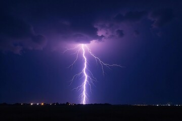 Intense lightning bolt strikes dark stormy sky, phenomenon, dramatic, atmospheric
