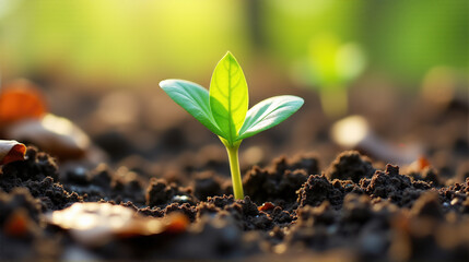 Growing Plant Sprout in Dark Soil with Sunlit Background