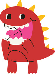 Funny dinosaur sticks out tongue. Character in linear flat style.