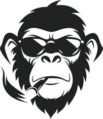 Obraz premium Monochrome Gorilla Portrait with Sunglasses and Cigar Illustration, Vector Isolated on White 