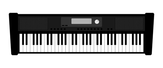 Electronic keyboard synthesizer top view. modern Musical keyboard instrument for playing classical and electronic music. Flat vector isolated on white background