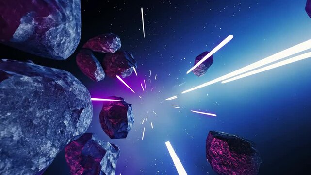 3d abstract background, neon light, extraterrestrial landscape scene, meteor shower. motion video.