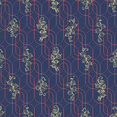 Seamless pattern with hand drawn ornament in style Art Deco with bunches of berries or currants. For wrapping paper, home decor other design projects