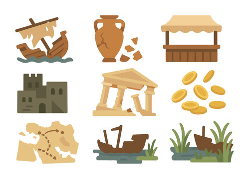 Ancient exploration and artifacts collection design for creative projects