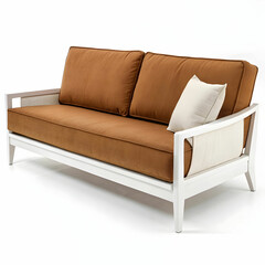 Naklejka premium A clean white and brown sofa isolated on white, blending neutral tones with a modern design for a warm, elegant living space.