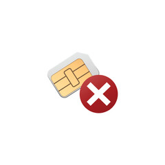Vector illustration of SIM card with red cross icon, data transfer error.