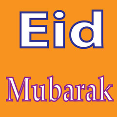 Style Eid Mubarak Word in design and Orange Colour Background in design