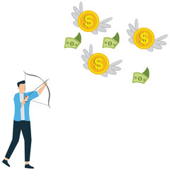 Hunting for Dollars Man Chasing Money with Arrows