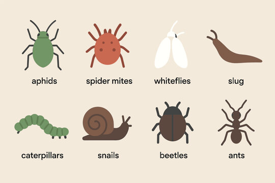Garden pests flat icons set &ndash; solid, filled, insect and bug control symbols