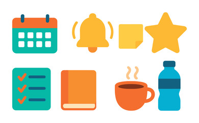 Productivity and planning icons set – flat, filled, organizational tools symbols