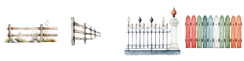 Fototapeta premium Variety of ornamental fences and gates in different styles and materials