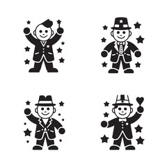 Black Vector Icons of Patriotic Characters for Independence Day Celebrations and Designs