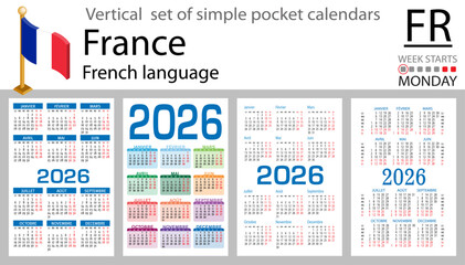 French vertical Set of pocket calendars for 2026