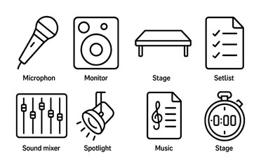Fototapeta na wymiar Music and concert line icons set – outline, musical, live performance symbols