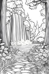 Fototapeta premium Waterfall cascading through a forest scene with lush greenery Generative AI