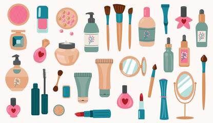 Flat design of cosmetics and beauty products. Illustration. White background, isolate