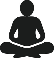 Simple Black Silhouette of a Person in a Lotus Pose for Meditation on White Background                                                                