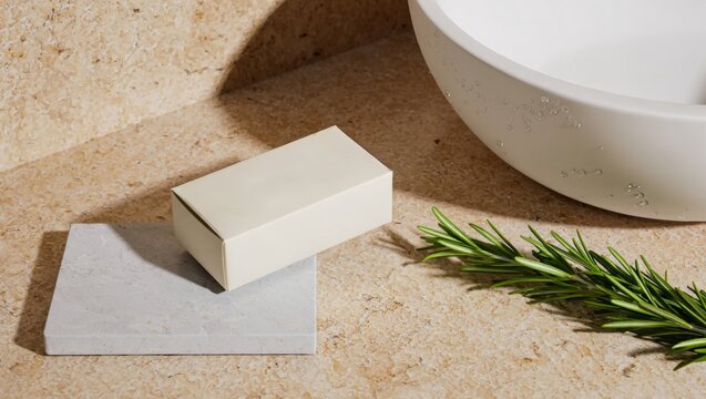Eco-friendly craft packaging mockup for solid soap design in natural setting