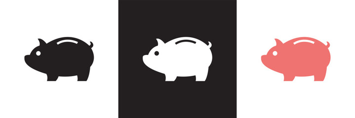 Fototapeta premium Piggy bank icon. Baby pig piggy bank saving money icon. Vector for websites, mobile interfaces, presentations, banner, visual branding etc. Vector illustration. isolated on white and black background