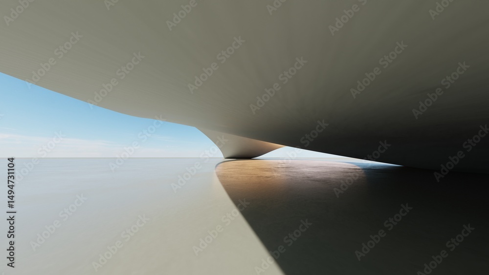 Poster 3d illustration of abstract minimal architecture background, geometric architectural with curve design, Car presentation