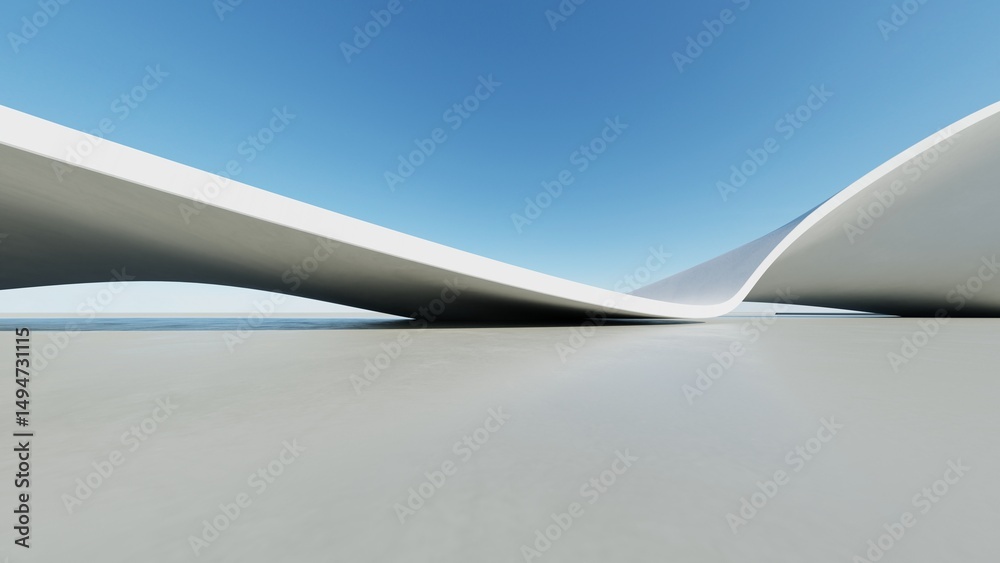 Aufkleber 3d illustration of abstract minimal architecture background, geometric architectural with curve desi