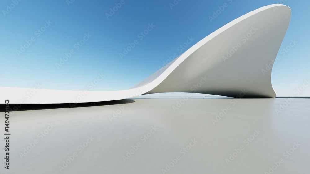 Fototapete 3d illustration of abstract minimal architecture background, geometric architectural with curve desi
