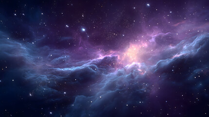 Obraz premium A stunning 3d depiction of faraway cosmic landscape with purple and blue nebula clouds lit by powerful shining supernova in dark sky