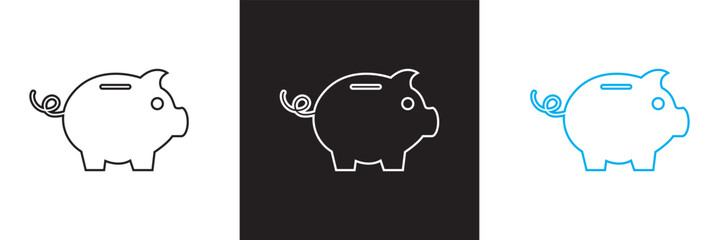 Piggy bank icon.  Baby pig piggy bank saving money icon. Vector for websites, mobile interfaces, presentations, banner, visual branding etc. Vector illustration. isolated on white and black background