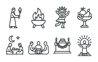 Fototapeta premium Diwali and festival outline icons set – silhouette, line style, celebration symbols