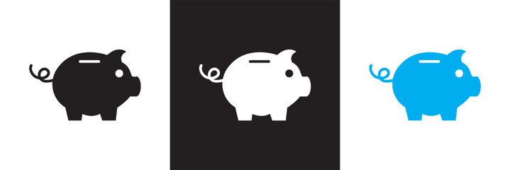Fototapeta premium Piggy bank icon. Baby pig piggy bank saving money icon. Vector for websites, mobile interfaces, presentations, banner, visual branding etc. Vector illustration. isolated on white and black background