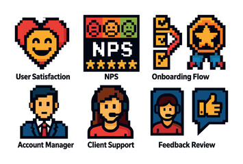 Customer feedback pixel art icons set – linear, user satisfaction, service review symbols