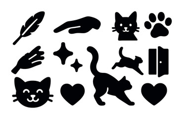 Cat and animal silhouette icons set &ndash; solid, outline, pet and wildlife graphics